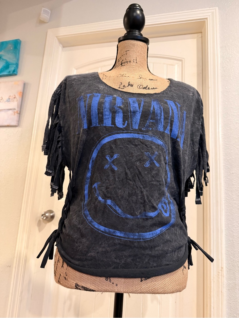 Nirvana Upcycled Fringe Tee – Size Medium